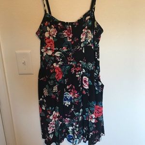Navy blue flower spaghetti strap mini dress